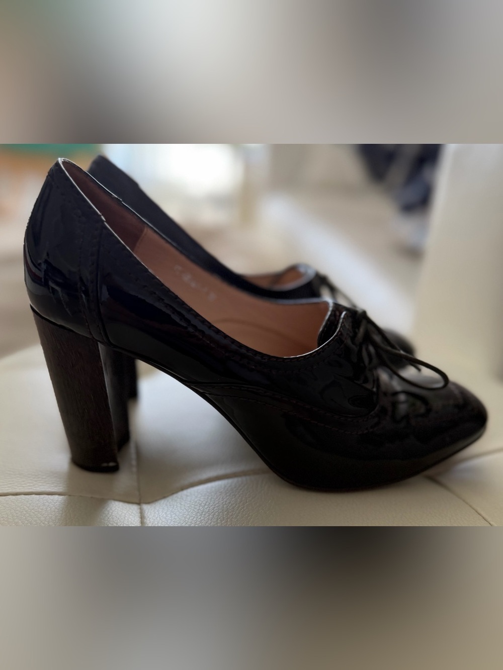 Carlo Pazolini Black/Brown Patent Leather Heeled Oxfords Lace Up Pumps US9 /EU39
